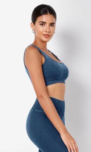 Vista 3 de ODODOS Sujetador deportivo sin costuras con cuello cuadrado para mujer, camiseta sin mangas acanalada, casual, espalda baja