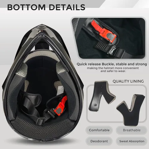 Vista 6 de Casco de motocross, ATV para jóvenes y niños, casco de motocicleta todoterreno BMX de 4 ruedas, con certificado DOT, con guantes y máscara de gafas