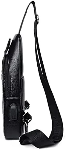 Vista 4 de Mochila de cuero Hebetag estilo bandolera para hombres y mujeres, mochila cruzada para viajes al aire libre y campamento