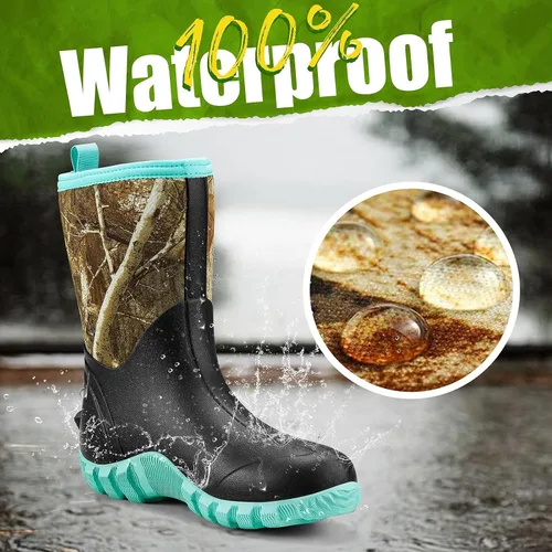 Vista 2 de TIDEWE Botas de goma para mujer, botas de lluvia aisladas de neopreno de 0.217in con vástago de acero, botas de caza impermeables de media