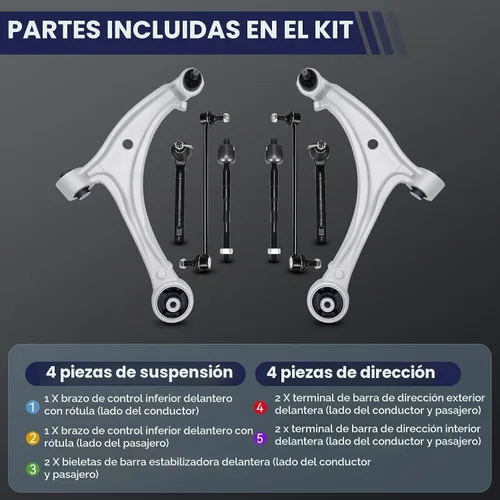 Vista 7 de Kit de suspensión delantera Brazo de control inferior Compatible con Honda Odyssey 2005-2010