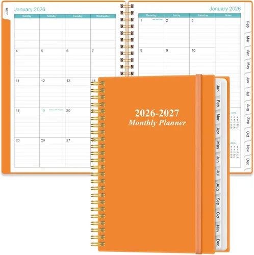 Vista 24 de Agenda mensual 2026-2027 – enero 2026 – junio 2027, dos páginas por mes, calendario mensual de 18 meses con pestañas, encuadernación fuerte de doble