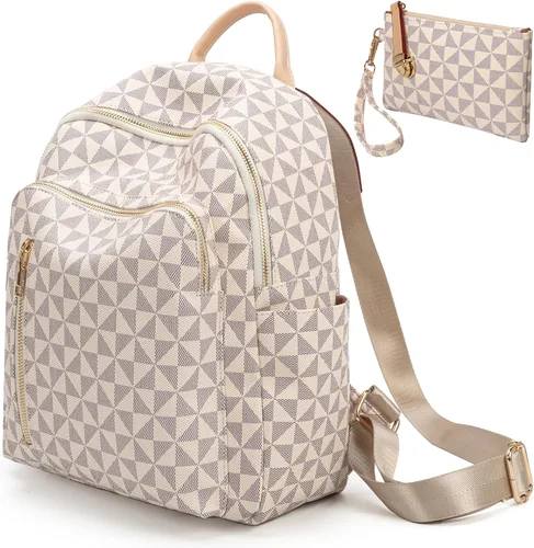 Vista 10 de Mochila Monedero para Mujer de Cuero Anti-robo Grande de Diseñador de Moda Mochila de Viaje Bolsa Mochila para Hombre Bolsas de Hombro, A-Marrón