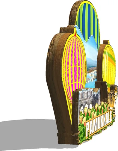 Vista 2 de Imán de Pamukkale de pavo para nevera de madera 3D, monumentos de viaje, coleccionables, recuerdos, decoración hecha a mano