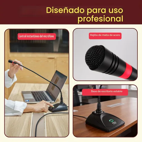 Vista 7 de Sistema de micrófono con cable de cuello de cisne de escritorio - Micrófono condensador de voz con cable montado en mesa con filtro pop - Cable