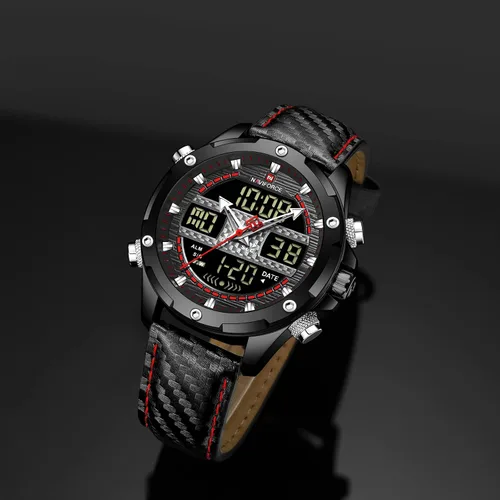 Vista 3 de NAVIFORCE Reloj analógico digital militar de cuarzo para hombre movimiento de cuarzo japonés resistente al agua 3ATM reloj deportivo de cuero