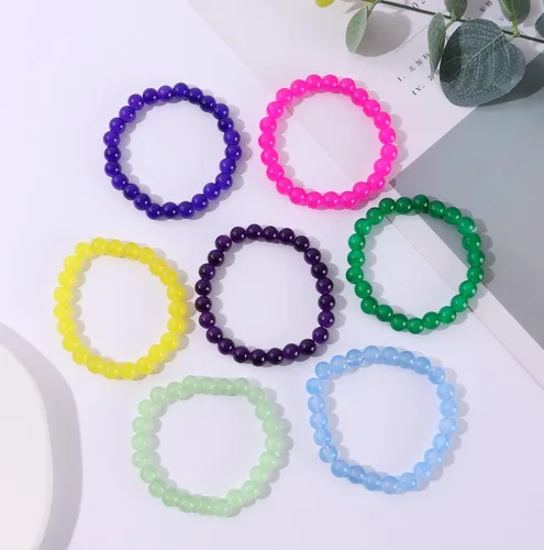 Vista 7 de WAINIS 24 pulseras de cuentas de cristal de 0.315 pulgadas para mujer, elásticas y redondas, pulseras curativas, multicolor, hechas a mano, apilables