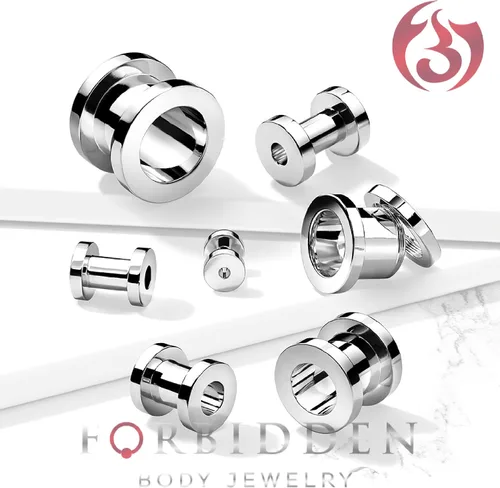 Vista 4 de Aretes expansores de oreja a rosca, de acero inoxidable, de 0.04" a 0.63", se venden por par.
