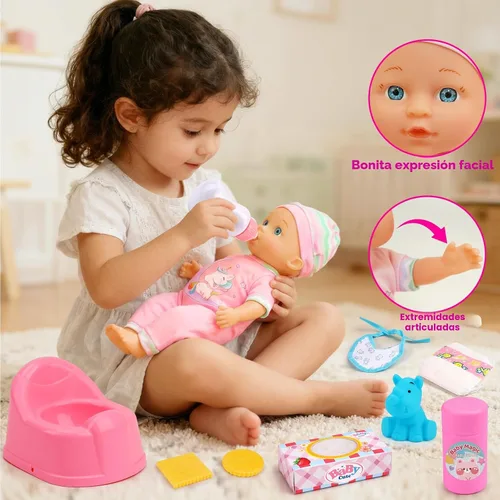 Vista 6 de Qirptey Juego de cochecito de muñeca de bebé, juguetes para niñas y niños