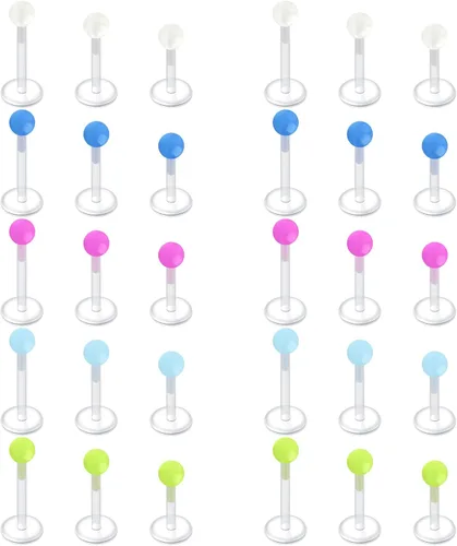 Vista 7 de D.Bella Aretes de cartílago transparente, 16 piezas de 0.63 oz de acrílico transparente Bioflex Tragus Retener, labio, nariz, labret oreja, hélice