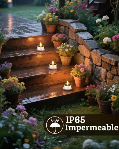 Vista 2 de SoulBay 6 velas de té de energía solar, velas para exteriores, sin llama, IP65, impermeables, recargables, con sensor de atardecer a amanecer