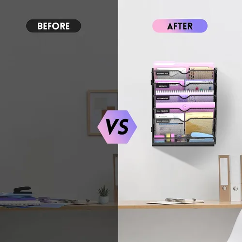 Vista 8 de SUPEASY Organizador de archivos de pared de 6 niveles con base, soporte Negro