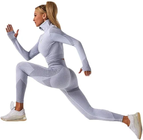 Vista 4 de Veriliss Conjunto de 3 piezas de entrenamiento sin costuras para mujer, gimnasio, deportes, escuela, correr, yoga, ropa deportiva