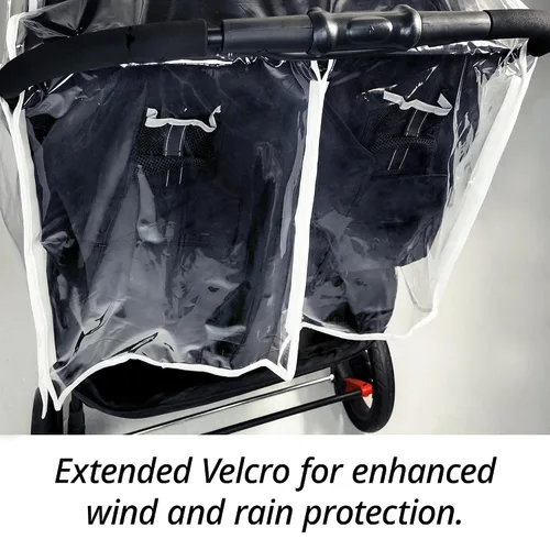 Vista 4 de Funda de lluvia doble para cochecito, protector de lluvia universal impermeable a prueba de viento para cochecitos de bebé gemelos lado a lado