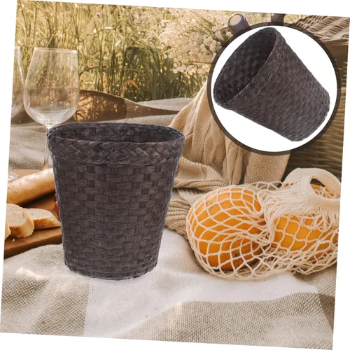 Vista 8 de LIFKOME Cubo de almacenamiento de paja Papelera portátil Papelera de escritorio Cestas de almacenamiento decorativas Cesta decorativa Papelera