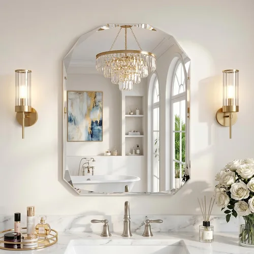 Vista 16 de Suidia Espejo de baño, espejo de pared de 20 x 20 pulgadas, espejo de baño sin marco con borde biselado para dormitorio, sala de estar, entrada