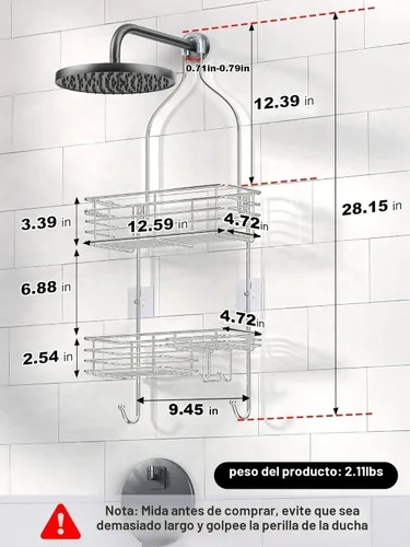 Vista 3 de SMARTAKE Organizador colgante para cabezal de ducha, organizador de estante de ducha de baño a prueba de óxido, acero inoxidable SUS201 sobre