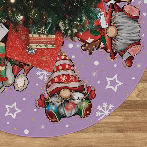Vista 8 de Falda de árbol de Navidad, falda de árbol de Navidad, gnomos con purpurina, copo de nieve, falda de árbol de invierno de 36 pulgadas para decoración