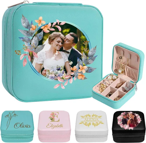 Vista 18 de Joyero de viaje personalizado para mujer, foto personalizada, nombre, logotipo, joyero, regalo de dama de honor, boda, cumpleaños