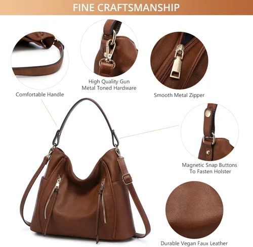Vista 2 de Realer Handbags for Women Hobo Bags Large Crossbody Shoulder Bag Vegan Faux Leather, with HolsterWallet