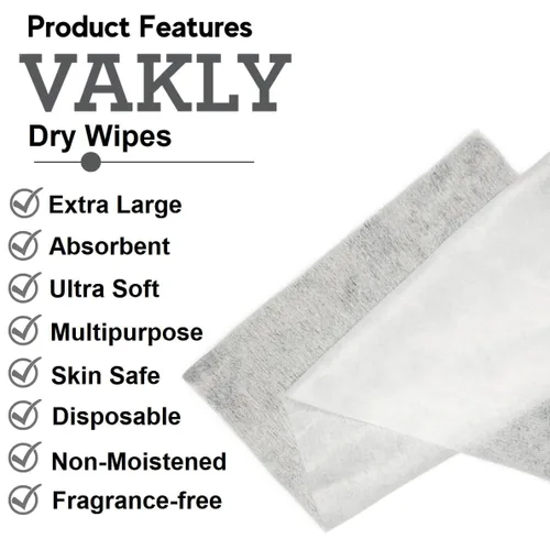 Vista 2 de Vakly Toallitas secas de 11 x 12 pulgadas XL (paquete de 200) – Paños de limpieza desechables ultra suaves para piel sensible de bebés y adultos