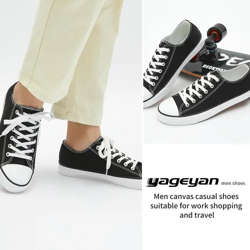 Vista 5 de yageyan Zapatos bajos de lona para hombre Zapatillas casuales clásicas Zapatos de moda en blanco y negro