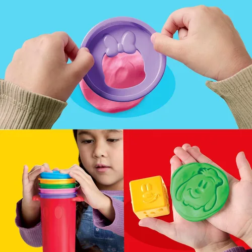 Vista 3 de Play-Doh Disney Junior Mickey Mouse Clubhouse, juego de juguetes apilables felices, juguetes preescolares, regalos de manualidades y arte para niños