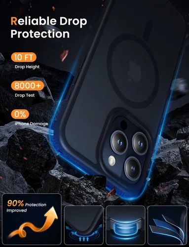 Vista 5 de Mgnaooi Funda magnética para iPhone 12 y iPhone 12 Pro [probada contra caídas de grado militar y compatible con MagSafe], parte trasera translúcida