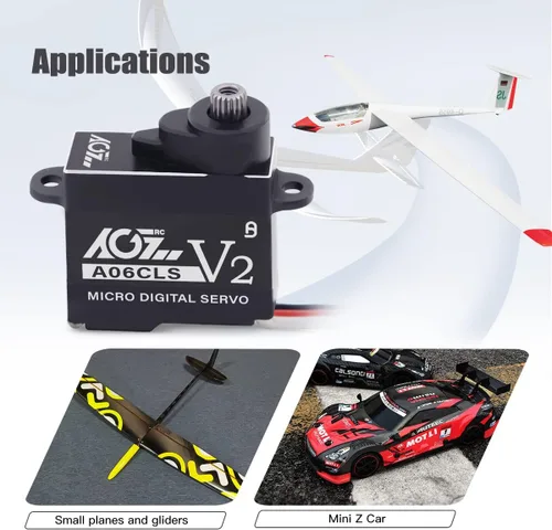 Vista 7 de AGFRC 6.6 lbs HV RC Micro Servo para coches Mini-Z (A06CLS V2 Negro) 6g Ultra-Light, 0.052s High Speed, Programmable, Digital Coreless Motor, Full