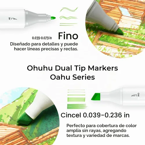 Vista 2 de Ohuhu Marcadores de alcohol 40 colores cincel fino AP certificado para colorear adultos Refillable Art Marker Set, Dual Tips Alcohol-based for