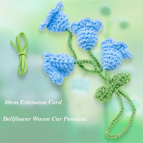 Vista 3 de Accesorios para colgar espejos de automóvil, colgante de flor de lirio tejido hecho a mano, bonita decoración colgante de ganchillo para espejo