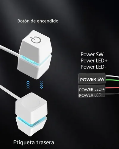 Vista 5 de Oddtone Botón de interruptor de PC, botón de encendido externo con cable de 65 pulgadas, luz LED, compatible con carcasa de PC y placa base