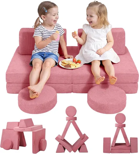 Vista 11 de MeMoreCool - Sofá modular para niños, 8 piezas, color beige
