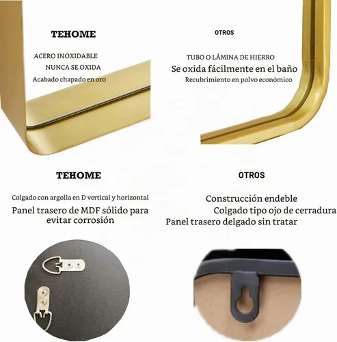 Vista 8 de TEHOME - Espejo de baño para montar en la pared Pincel dorado