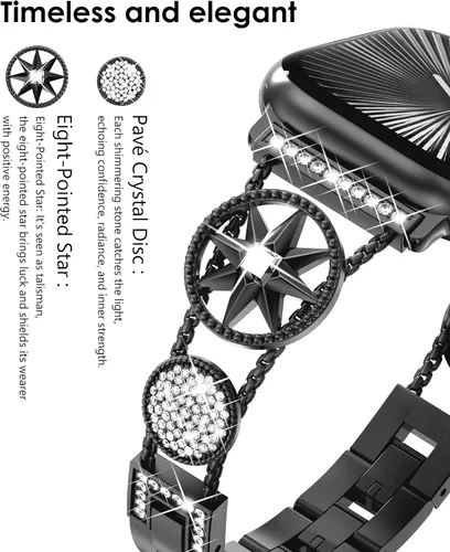 Vista 2 de NewWays for Apple Watch Band Series 11 10 46mm 42mm Series 9/8/7 41mm 45mm Series 6/5/4 40mm 44mm Series 3 42mm 38mm Women, Sparkling Bling Diamonds