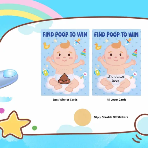 Vista 3 de 50 tarjetas para rascar, divertidos juegos de baby shower, tarjetas creativas para revelar el género, suministros de actividades adecuadas para baby