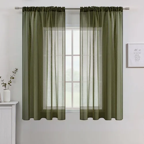 Vista 8 de MIULEE Cortinas semitransparentes 24 pulgadas de largo 2 paneles para ventana de cocina sobre el fregadero, cortinas cortas pequeñas de café