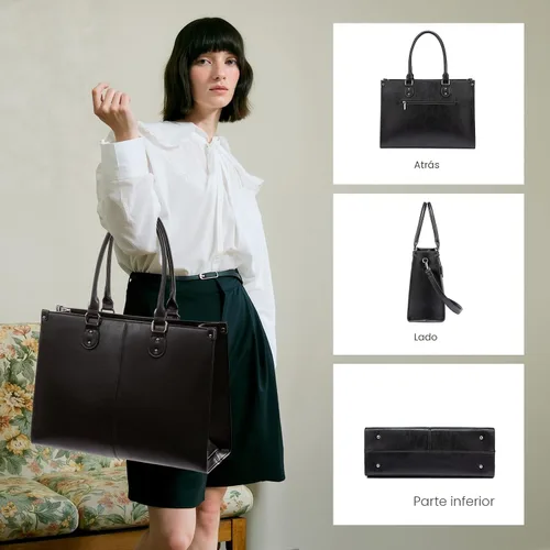 Vista 7 de LOVEVOOK - Bolsa de mano para laptop para mujer, bolsa de trabajo profesional de 15.6 pulgadas con embrague a juego, bolsa de cuero vintage