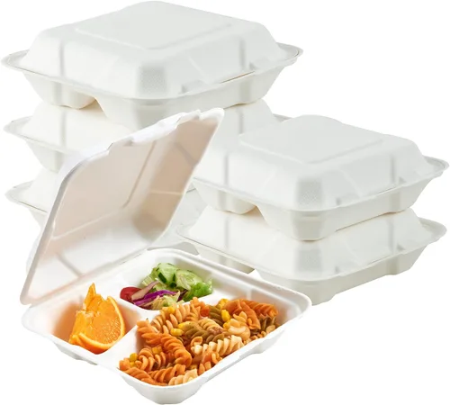 Vista 9 de ECOLipak Paquete de 50 recipientes de comida para llevar, 100% compostables, desechables, 8 x 8 pulgadas, cajas resistentes para llevar