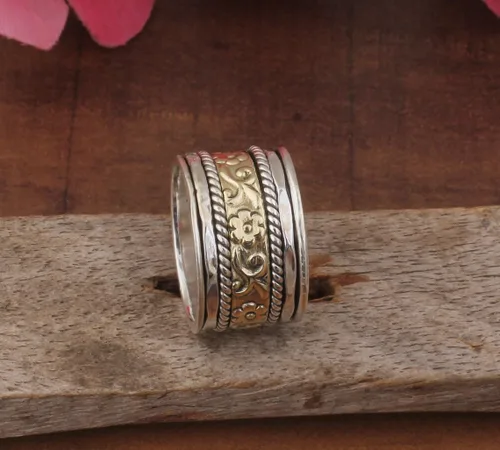 Vista 25 de Boho Spinner Ring, Mothers Day Gift, Silver 925 Women Ring, Sterling Silver 925 Ring, Fidget Spinner Ring,Women Silver Anxiety Ring