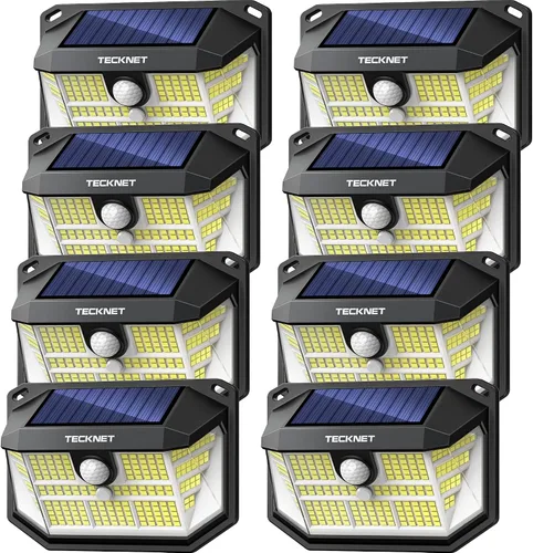 Vista 9 de TECKNET 231 luces LED solares de movimiento al aire libre impermeables, juego de 4 unidades con ángulo de 300° y 3 modos de iluminación, luces