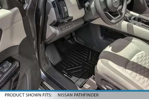 Vista 2 de SMARTLINER Alfombrillas de suelo de ajuste personalizado, 3 filas y forro de carga detrás de la tercera fila, color negro, compatibles con Nissan