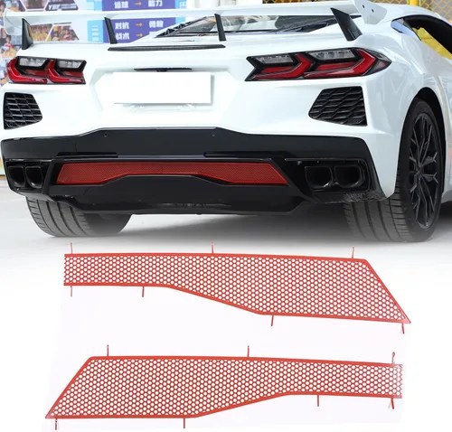Vista 8 de Rejilla de entrada de aire para parachoques trasero compatible con Chevrolet Corvette C8 Stingray Z51 2020-2023 acero inoxidable 2 piezas