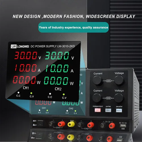Vista 5 de Fuente de alimentación de CC variable, 4 canales 30 V 10 A 2 x 300 W ajustable conmutación regulada DC fuente de alimentación con pantalla