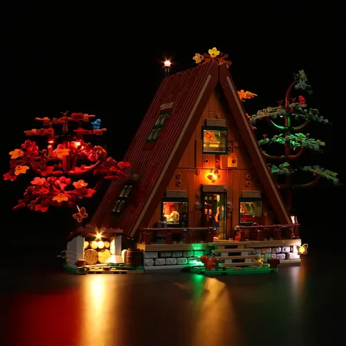 Vista 2 de VONADO Kit de luces LED compatible con Lego A-Frame Cabin 21338, control remoto, iluminación compatible con Lego 21338 (sin modelo, solo luces)