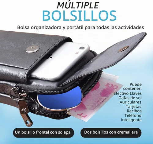 Vista 3 de Funda vertical de cuero para hombre con clip para cinturón, bolsa de mensajero de viaje, bolsa cruzada para iPhone 17 Pro Max 15 Pro Max, Samsung