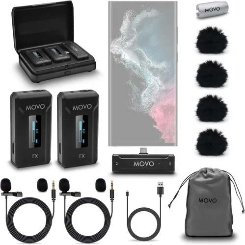 Vista 7 de Movo WMX-2-C Micrófono inalámbrico para dispositivos USB-C, sistema de micrófono inalámbrico Lavalier con estuche de carga, micrófono de solapa