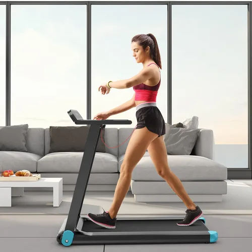 Vista 9 de Goplus Caminadora plegable, cinta de correr compacta superfit con control de aplicación, altavoz de dientes azules, 12 programas preestablecidos