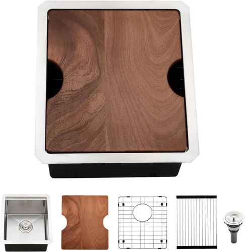Vista 18 de Fregadero de Barra Negro Bajo Montaje, Fregadero de Cocina de 12 x 15 Pulgadas de Acero Inoxidable Negro Bajo Montaje, Cuenca Pequeña de Barra