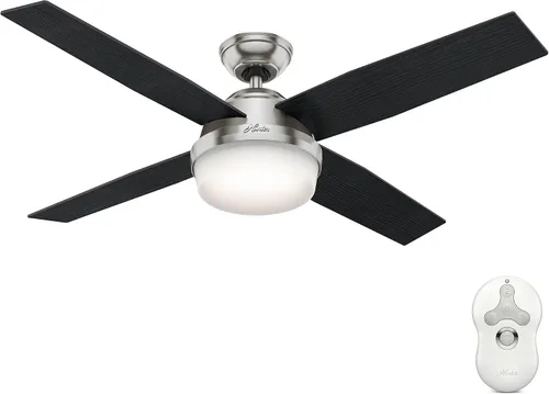 Vista 13 de Hunter Dempsey, ventilador de techo, moderno, silencioso, 44 pulgadas, níquel cepillado con luz LED y control remoto, montaje estándar, 4
